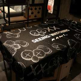 防水餐桌布网红黑色2025轻奢氛围感茶几布艺防烫台布电脑桌垫盖g^