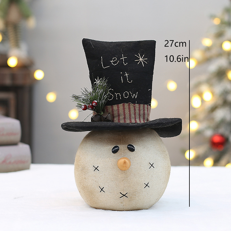 2025复古麻布机绣图案圣诞节雪人公仔玩偶可爱MerryChristmas摆件|undefined