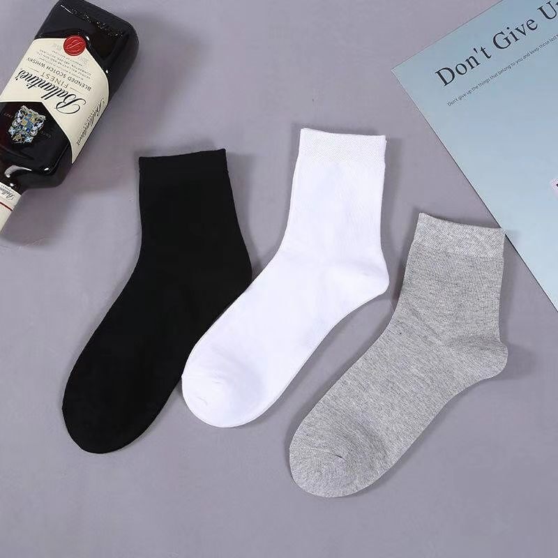 Socks Men's Mid-Calf Versatile Shoe Store Black and White Gray Autumn and Winter Socks Long High Socks Zhuji Knitted