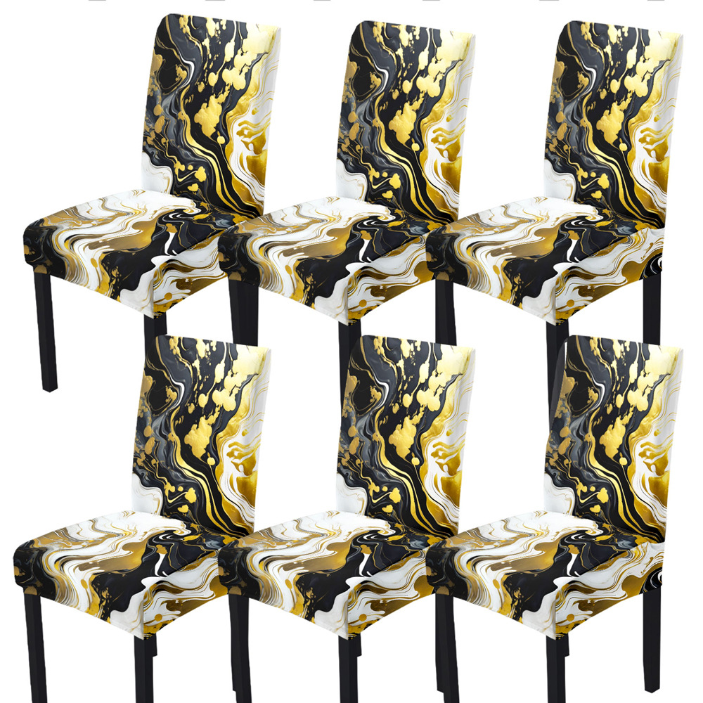 跨境新款弹力印花椅套酒店家用连体椅子套四季通用大理石纹坐垫套