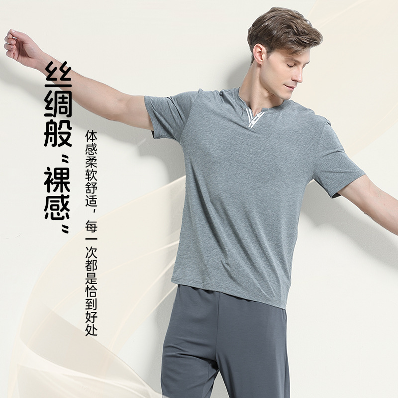 El nuevo traje de pantalones cortos de manga corta para hombre de primavera y verano modal de suministro directo transfronterizo se puede usar afuera