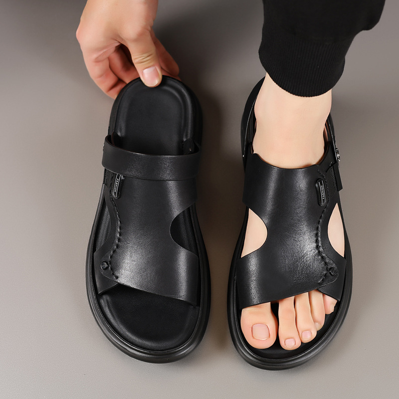 Verano de piel de vaca de cabeza zapatos de playa para hombres sandalias de cuero zapatillas casuales de cuero para hombres zapatillas respirables para hombres