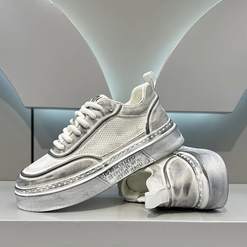 Herren Sommer 2024 neue dicke Sohlen atmungsaktives Mesh Casual Board Herren vielseitige, einfache, hohe Schönheit weiße Schuhe_voghion.com