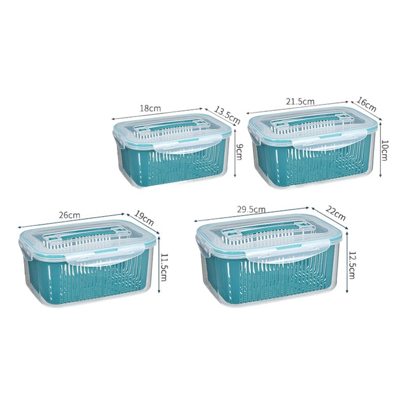 Fábrica al por mayor de doble capa de calidad alimentaria de mantenimiento fresco autónomo cesta de drenaje cocina refrigerador sellado caja de almacenamiento de frutas y verduras traje