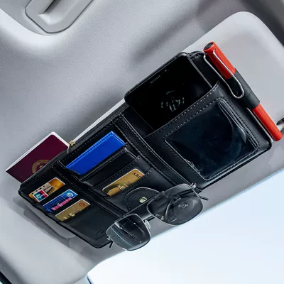 Car Glasses Clip/Bill Clip Sun Visor Cover Multifunctional Driver's - premium-style-zippered-storage-bag-black