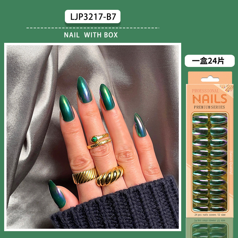 Uñas postizas iridiscentes, puntas de uñas de longitud media, uñas postizas largas en caja, puntas de uñas postizas electrochapadas.