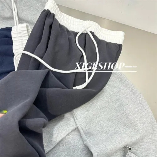 American Retro Color-Blocking Splicing Casual Sporty Pants for Women Early Autumn Straight-Take High-Waist Slimming Loose Wide-Leg Pants