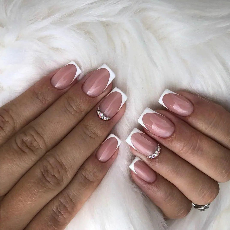 French simple short wear manicure finished fake nail patch nail patch French detachable nail piece foreign trade