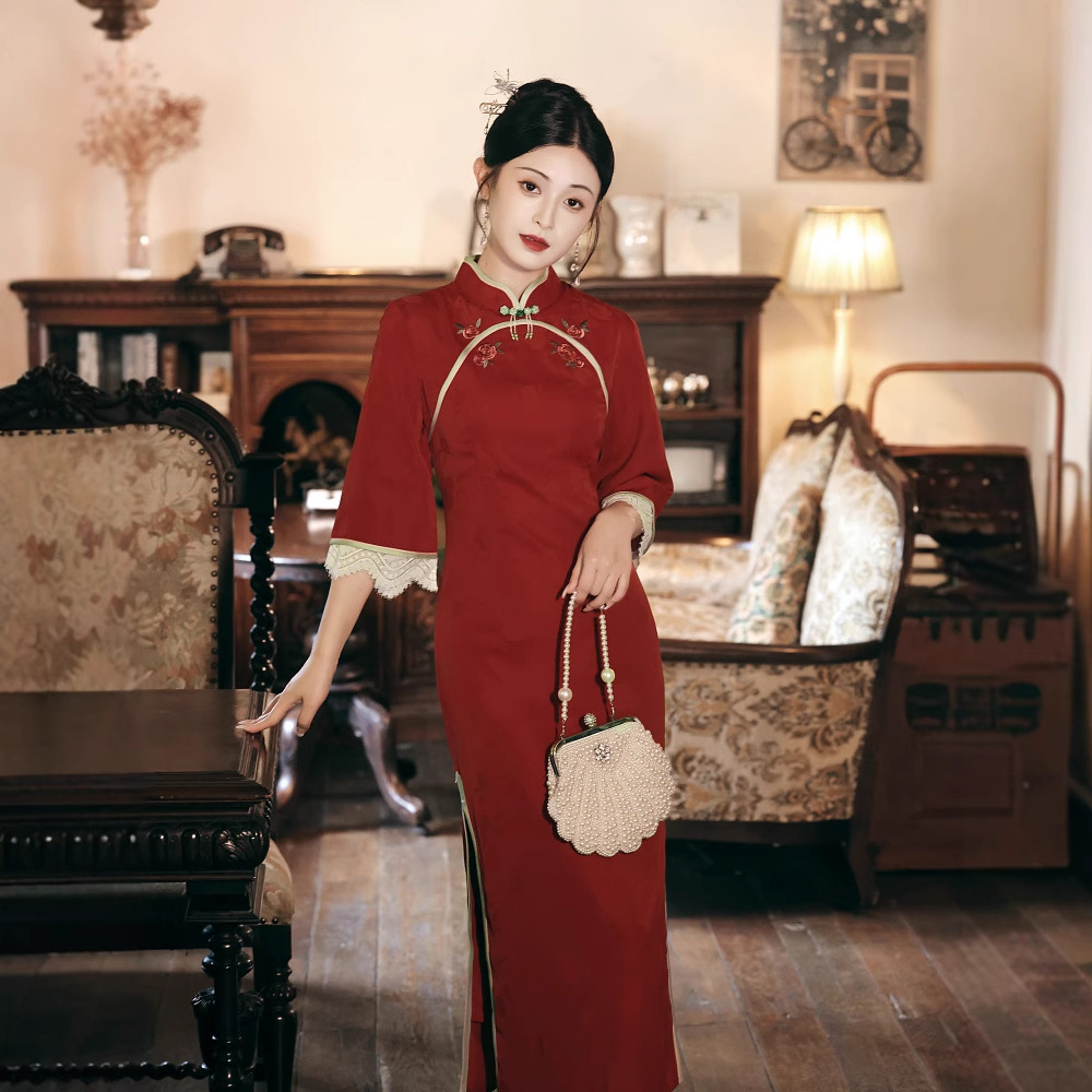 Red Cheongsam Toast Dress Bride 2025 New Engagement Dress Skirt Female New Chinoiserie Home Wedding Casual Wear Summer