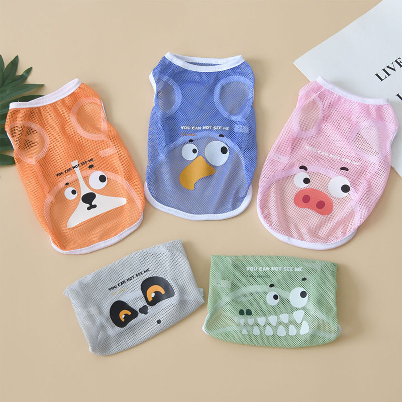 Dog Clothes Spring and Summer Cool Mesh Vest Bears Golden Mound Corgi Thin Breathable Cartoon Printed Vest XS-6XL