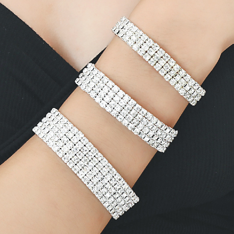 Crystal Faux Silver Plated Multi-Row Elastic Bracelet Bridal Wedding Jewelry Bracelet Student Girlfriend Full Diamond Bracelet