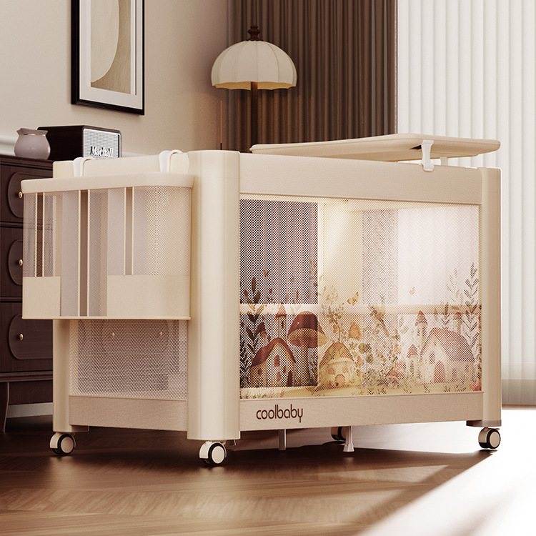Coolbaby Mushroom House Crib Foldableable One-Click Opening and Closing Seamless Splicing Bed Portable Multi-Functional Baby Bed