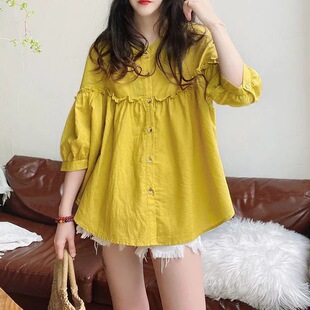 Babydoll tops for women 2025 spring and summer Korean version age-reducing loose slimming chiffon shirt versatile sweet fluffy shirt