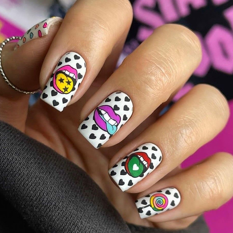 Tongue Bite Lips Love Lollipop Cross-border Wear Armor Medium Square Nail Art Nail Patch Removable