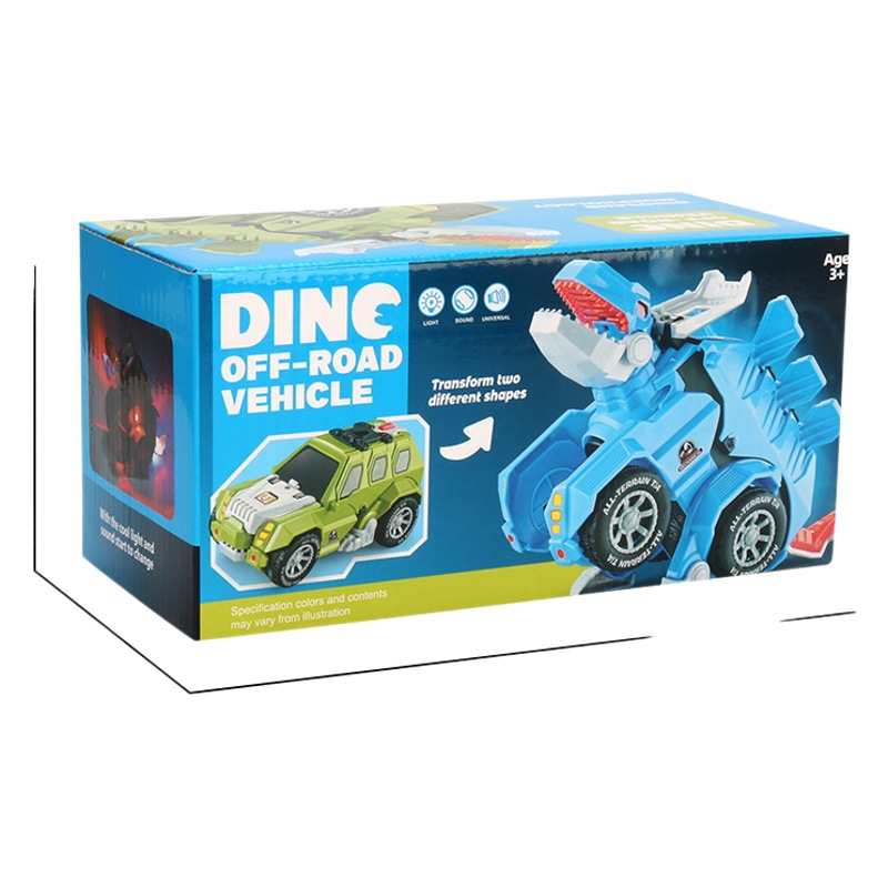 Nuevo dinosaurio eléctrico deformación coche música luz universal rueda deformación automática dinosaurio vehículo todoterreno juguete para niños