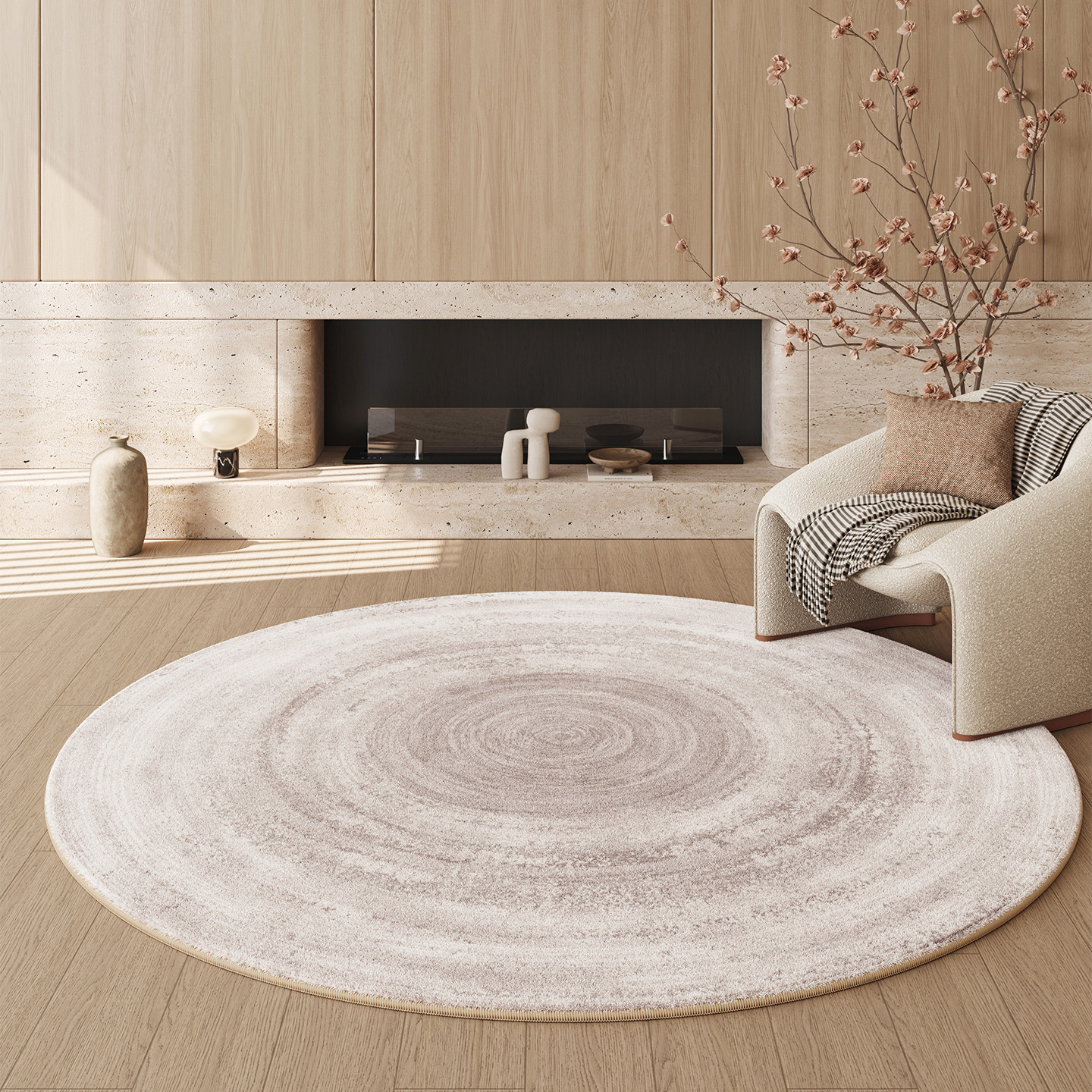 2025 alfombra redonda de la sala de estar doméstica nueva alfombra de alfombra de cachemir de viento de crema suave alfombra de cama de dormitorio