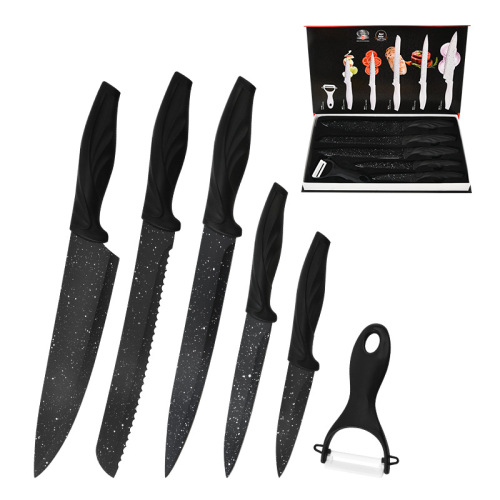 Factory Wholesale Stainless Steel Knives with Maifanstone Coated Tail Handle Six-Piece Knife Gift Box Set Kitchen Knives