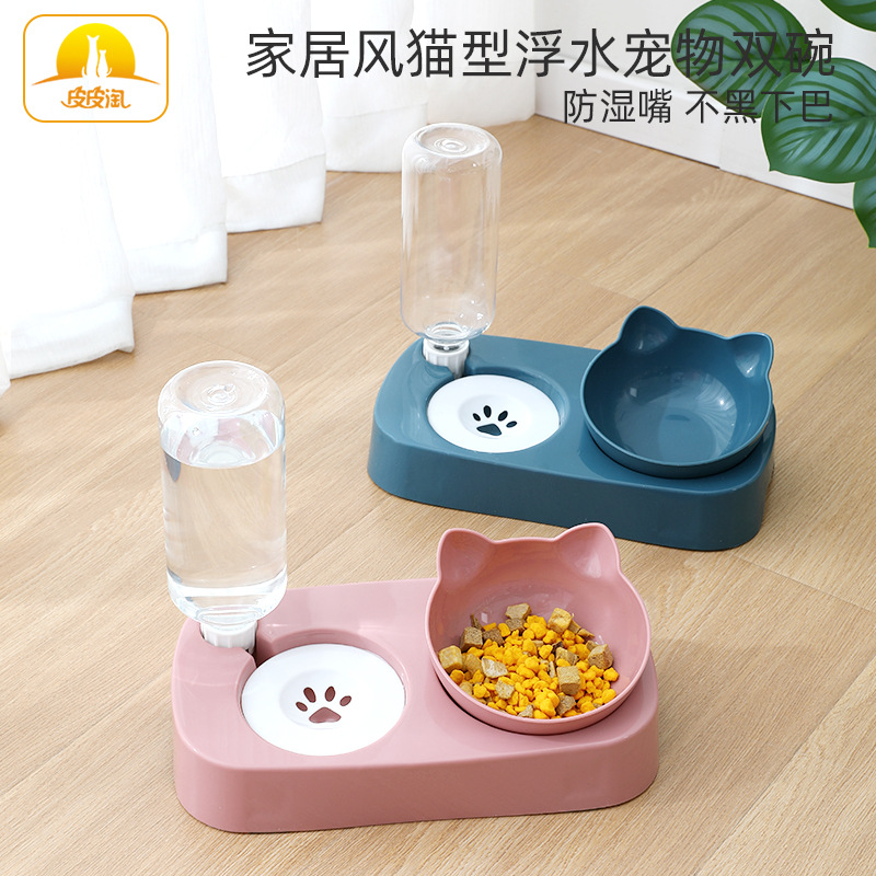 En stock venta al por mayor nuevo antideslizante oblicuo gato tazón hogar cinturón de viento hervidor de agua tipo gato flotante doble tazón de fuente de comida tazón para mascotas