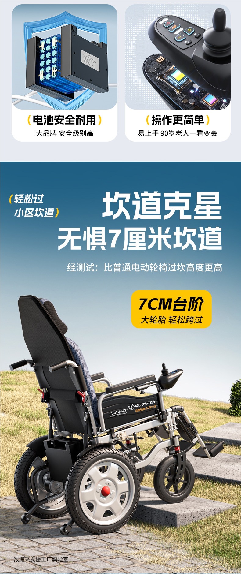 Putaiseng electric wheelchair is an intelligent, fully automatic, reclining, foldable, lightweight four-wheel mobility aid for the elderly and disabled
