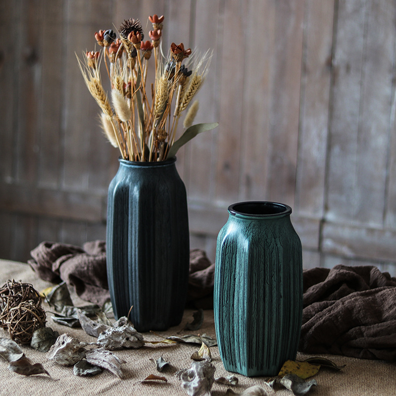 牧图复古花瓶文艺青铜器仿古摆件怀旧做旧陶罐陶瓷干花鲜花瓶插花|ru