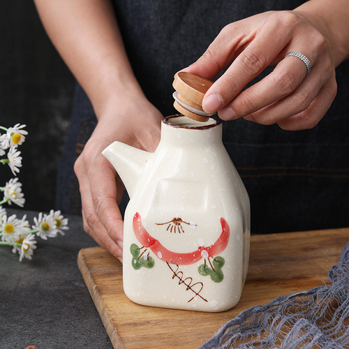 New Chinese style ceramic oil pot noodle restaurant commercial seasoning bottle kitchen dipping pot soy sauce bottle chili vinegar bottle small wine pot
