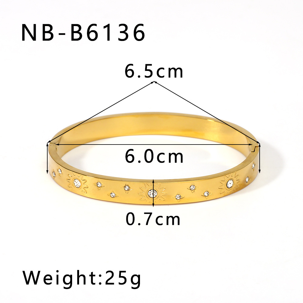 Holiday, Daily Occasion IG Style Round 304 Stainless Steel Zircon Bangle In Bulk