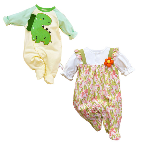 Cross-border 2024 Fang Ying Spring and Autumn new baby foot-covering jumpsuit long-sleeved * cotton one-piece crawling suit 3-12