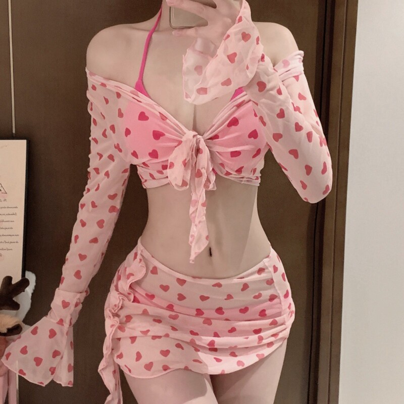 2026 Women's Heart-Shaped Bikini Swimsuit Four-Piece Set Sexy Korean Style Ins Beach Hot Spring Internet Celebrity Vacation Swimwear 2026 Women's Heart-Shaped Bikini Swimsuit Four-Piece Set Sexy Korean Style Ins Beach Hot Spring Internet Celebrity Vacation Swimwear