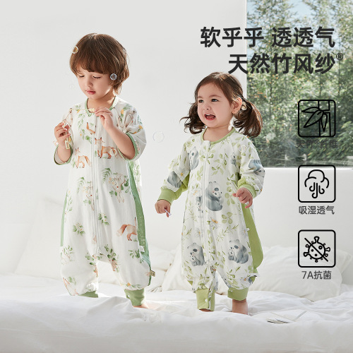 Wellberu baby sleeping bag spring and autumn baby anti-kicking quilt thin children's bamboo cotton gauze long-sleeved split-leg sleeping bag