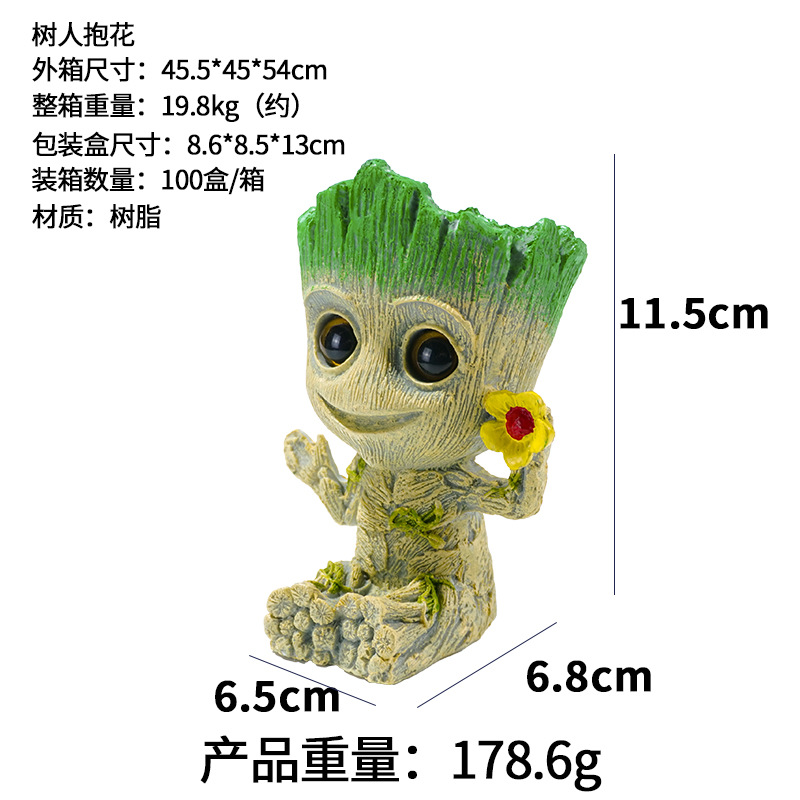 Pecera decoración DIY Galaxy guardia Groot maceta Nido de Pájaro resina árbol hombre Grut Tree Man mano Oficina
