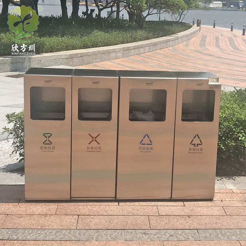 户外海边公园景观组合式四分类304不锈钢垃圾桶耐腐蚀金属果皮箱
