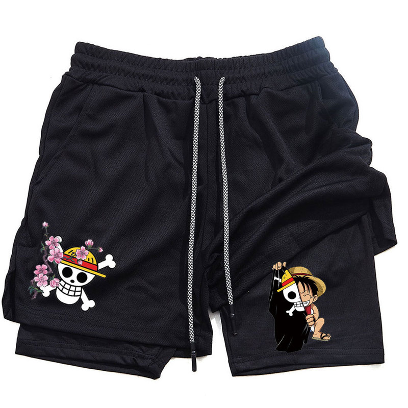 Japanese Manga ONE PIECE One Piece Print Men's Sports Shorts Fitness Double-Layer Shorts