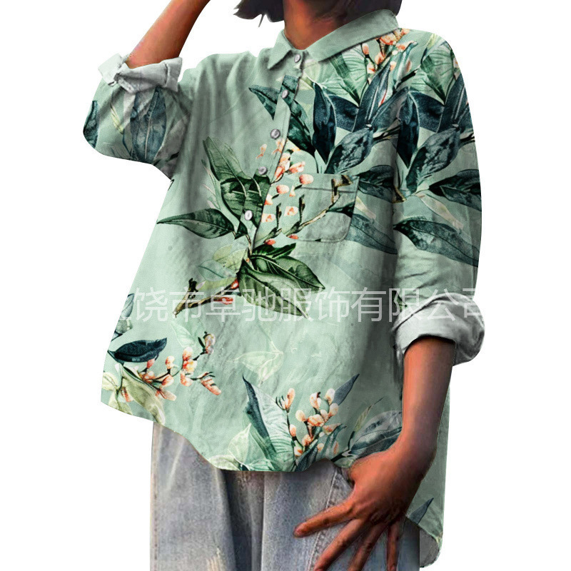 2025 New Cross-Border European and American Spring New Products Long-Sleeved Shirt Cardigan Elastic Printed Hawaiian Style Women's Shirt 2025 New Cross-Border European and American Spring New Products Long-Sleeved Shirt Cardigan Elastic Printed Hawaiian Style Women's Shirt
