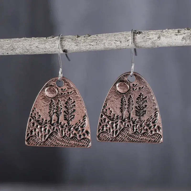 Cross-border temu creative retro jungle mountain landscape pendant earrings personalized simple women's exquisite earrings