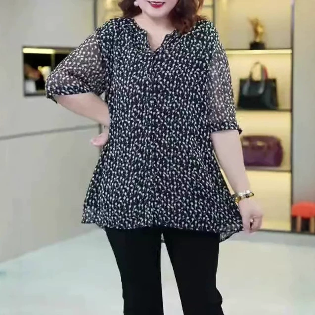 2025 новый летний модный дизайн блузки с бантом из шифона, свободные топы больших размеров для полных женщин
