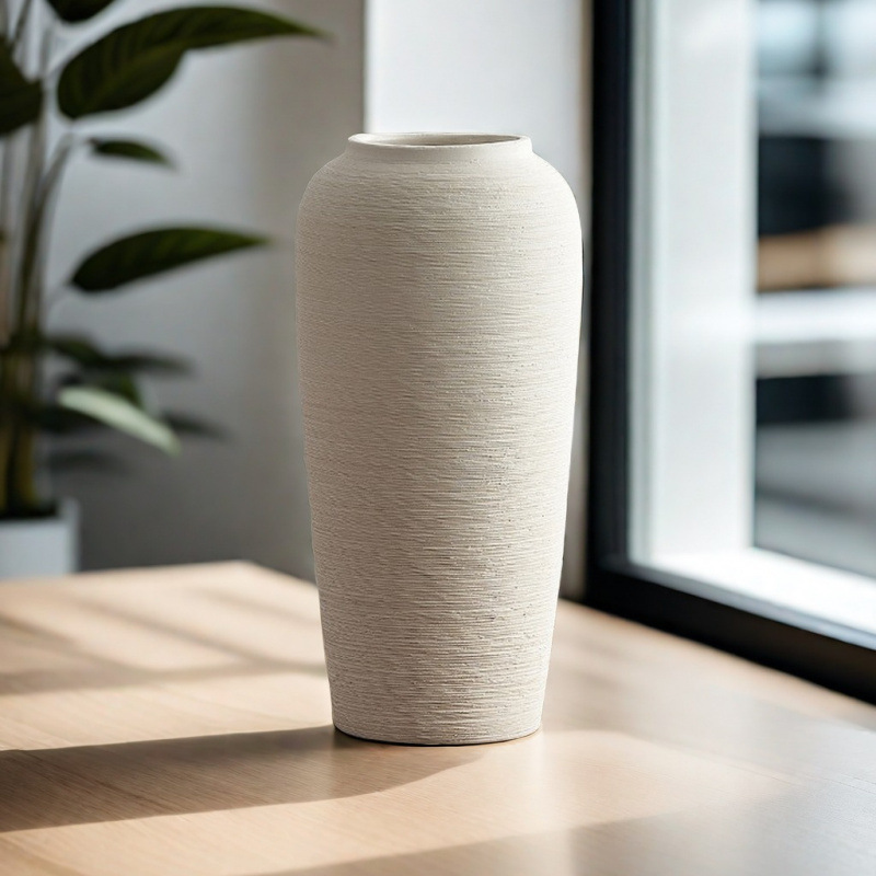 Vase Ornaments, Living Room Flower Arrangement, Ceramic Pottery Pot, Wabi-Sabi Style Floor-Standing New Chinese Style Hydroponic Dried Flowers Stoneware