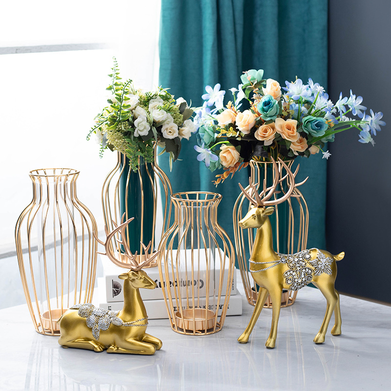 Jarrón de Vidrio de Arte en Hierro Creativo, Superventas Transfronterizo, para Mesa de Comedor y Sala de Estar, Flores Secas e Hidroponía, Decoración Moderna para el Hogar