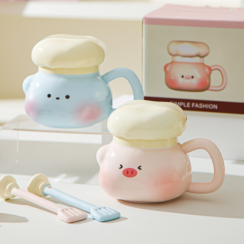 Doll cute cerámica taza de regalo de cumpleaños para chicas estudiantes regalo de mano pareja taza de cerámica con tapa