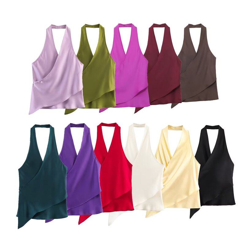 Cross-Border Women's Clothing 2026 European and American Fashion Versatile Silk Satin Texture Halter Neck Camisole Top for Women F612210 Cross-Border Women's Clothing 2026 European and American Fashion Versatile Silk Satin Texture Halter Neck Camisole Top for Women F612210