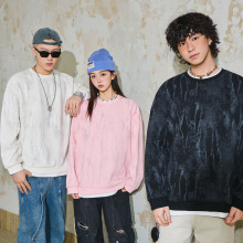 重磅国潮扎染卫衣男女情侣装秋冬新款不规则印花男士假两件上衣服