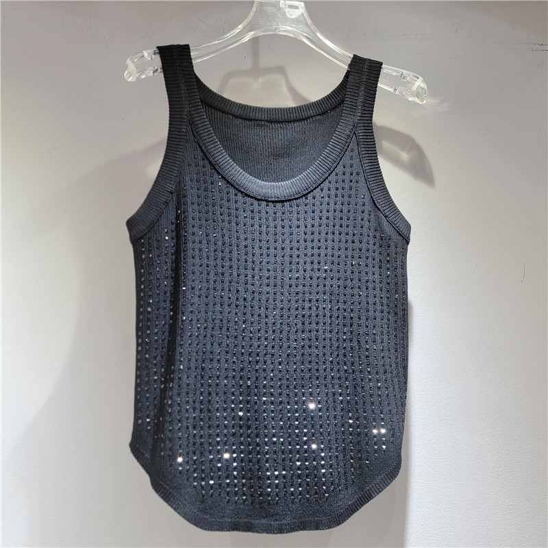 Blanco chaleco de perforación caliente chaleco de mujer de verano nuevo delgado interior con camisa de moda sin mangas