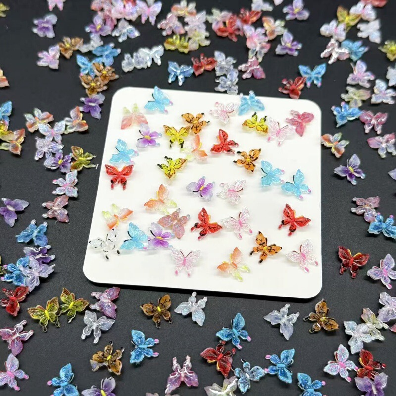 Internet Celebrity Elf Butterfly Nail Art Accessories Wholesale Stereo Colorful Gradient Luminous Fairy Butterfly DIY Nail Decoration
