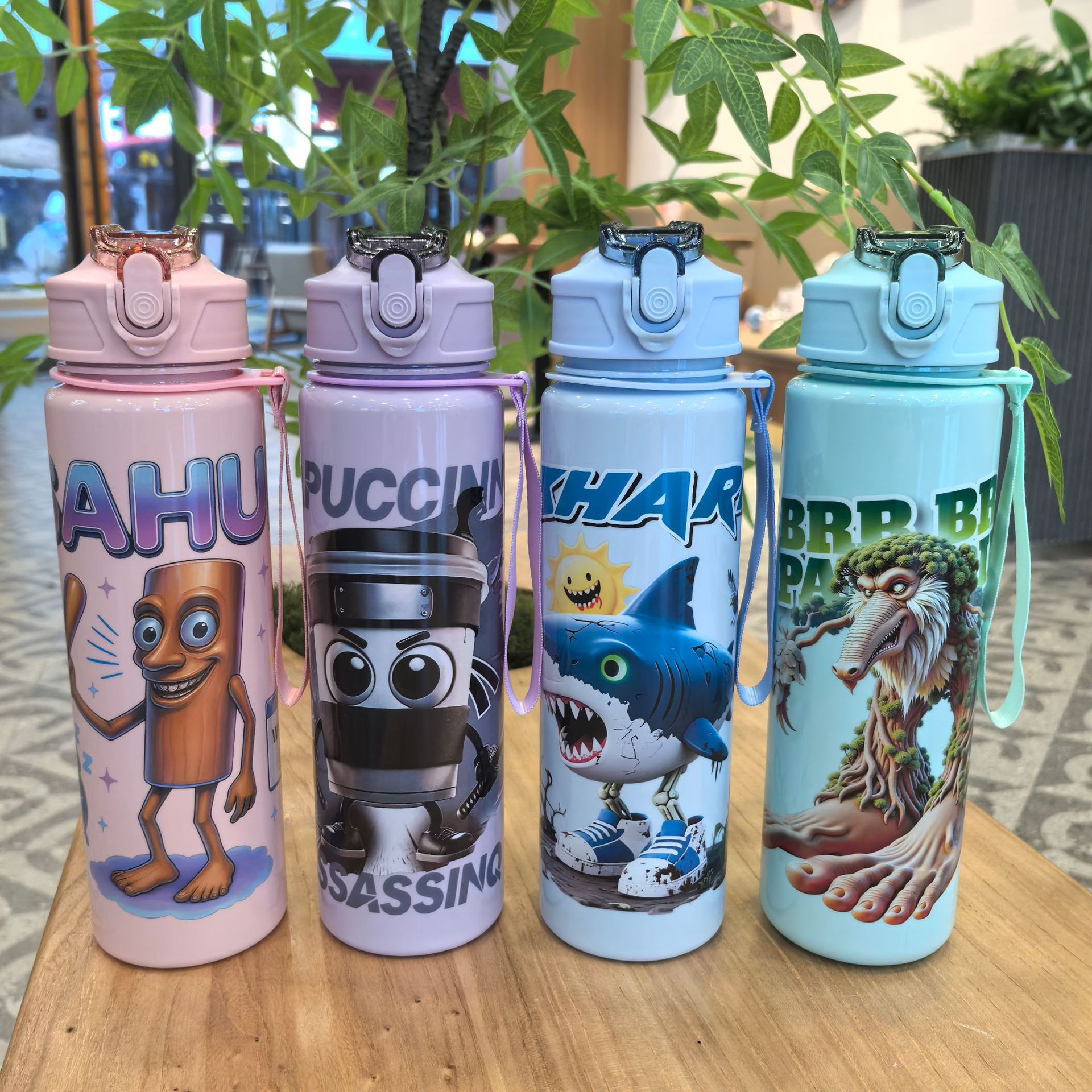 Transfronterizo 2025 nueva taza femenina diseño sentido nicho con taza de paja taza de té de alto valor patrón de dibujos animados gran taza de agua