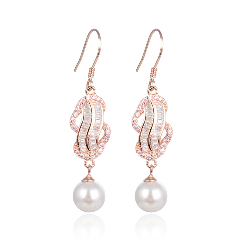 Cool accesorios de moda gancho de La Oreja de Corea del Sur s925 Plata Perla joyería pendientes de las mujeres elegantes pendientes de diamantes incrustados