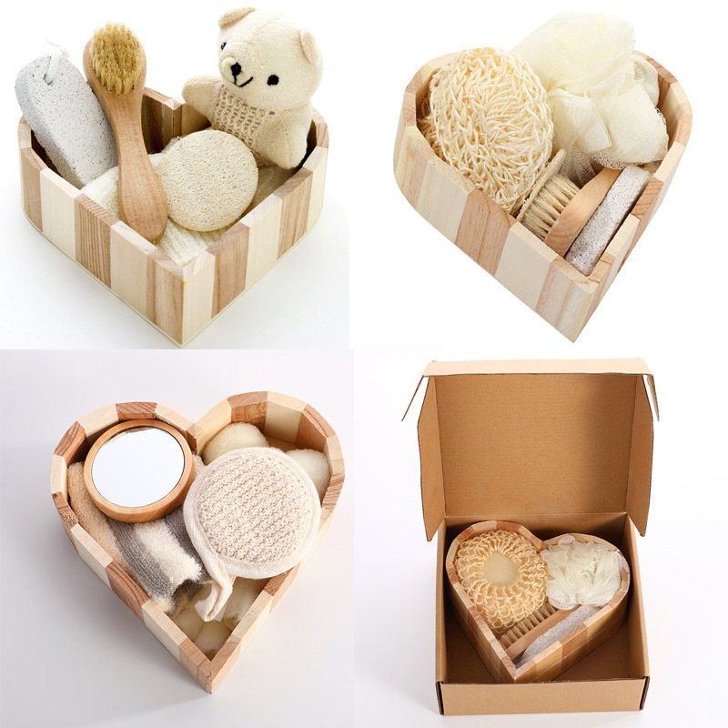 Cross-border Holiday Gift Heart-shaped Bath suit Gloves Rubbing Bath Towel Bath Supplies suit Business Bath suit