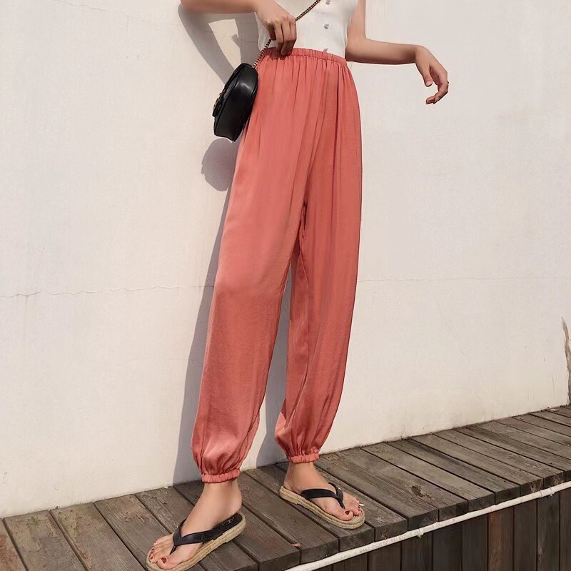 Anti-Mosquito Island Silk Fairy Cool Ice Silk Pants Nine-Point Loose Leg-Tie Lantern Pants 2023 Women's Summer Imitation Cupro