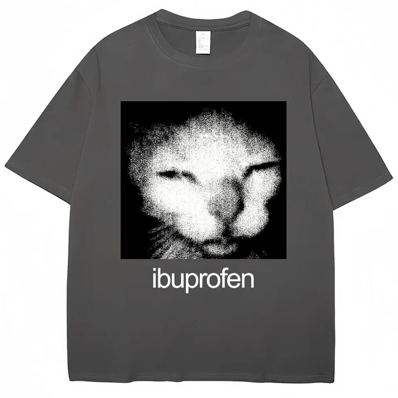 【Cross-Border European Size】Funny Ibuprofen Cat Meme Graphic T-Shirt for Men and Women Humorous Fashion Retro T-Shirt