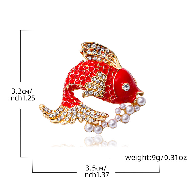 Red Koi Fish Brooch with Full Diamond Enamel, Goldfish Pin, Two Color Options, Alloy Animal Brooch