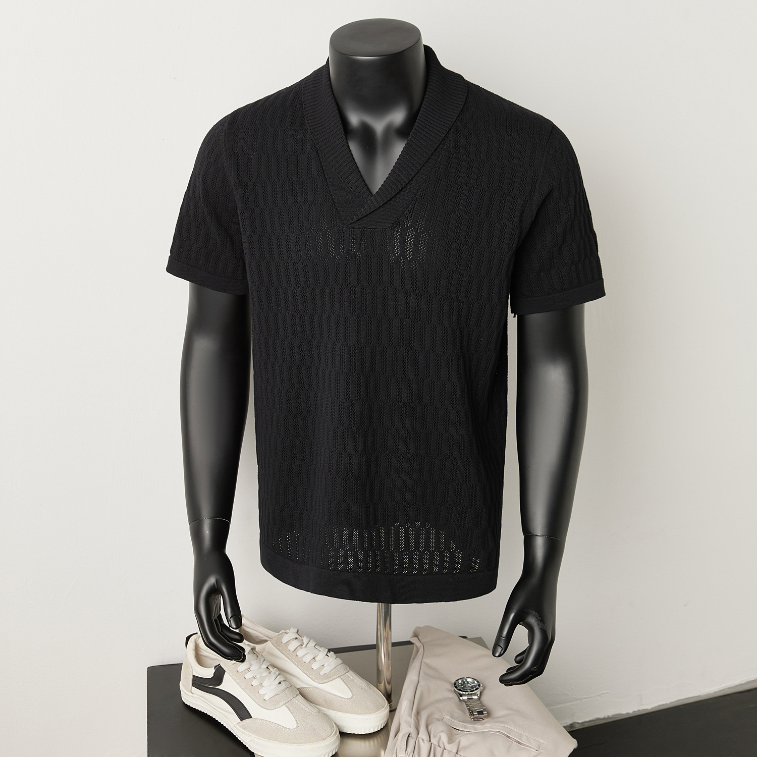 Polo camiseta de punto camiseta de manga corta hombre solapa hueco viejo estilo de negocios delgada camiseta de hielo fábrica al por mayor