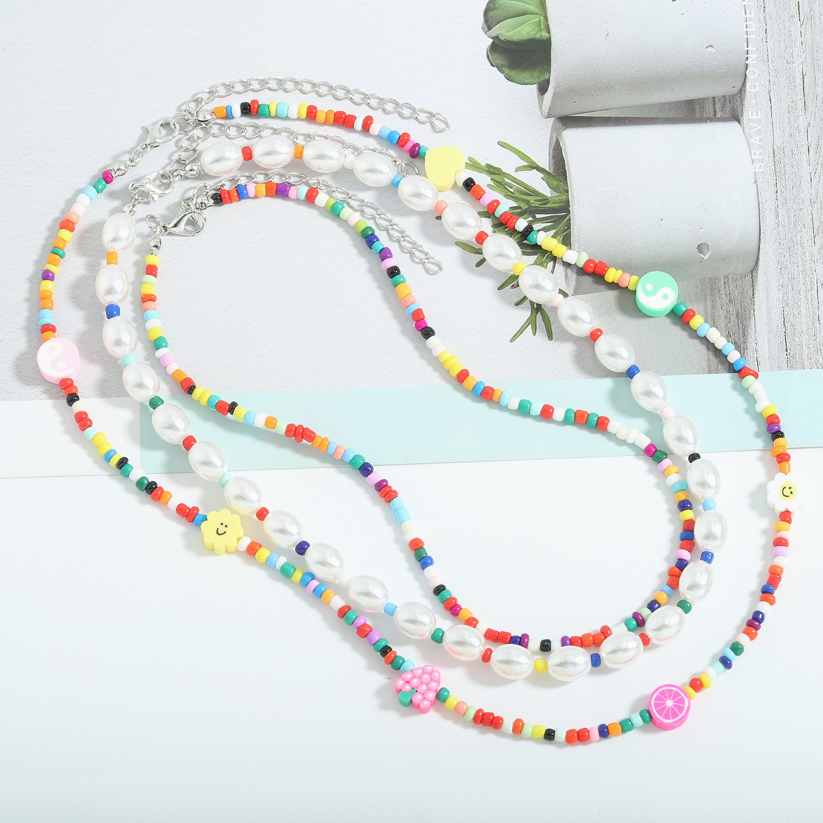 Nihaojewelry Wholesale Jewelry Bohemian Colored Beads Soft Ceramic Fruit Pearl Multi-layer Clavicle Chain display picture 4